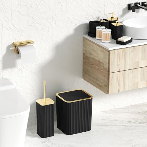 10-Piece Bathroom Accessory Set, Modern Black Striped Bath Essentials