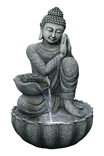 32-Inch Sitting Buddha Water Fountain with LED Lights for Indoor Outdoor