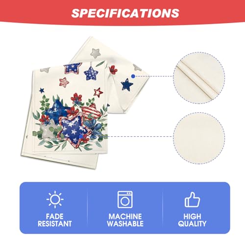 Artoid Mode Eucalyptus Flowers Stars 13x72 Inch Patriotic Table Runner beige