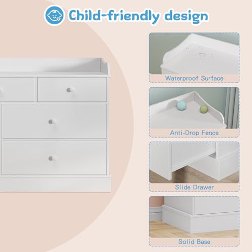 7-Drawer Kids Dresser with Raised Edge Top - White Nursery Storage Cabinet