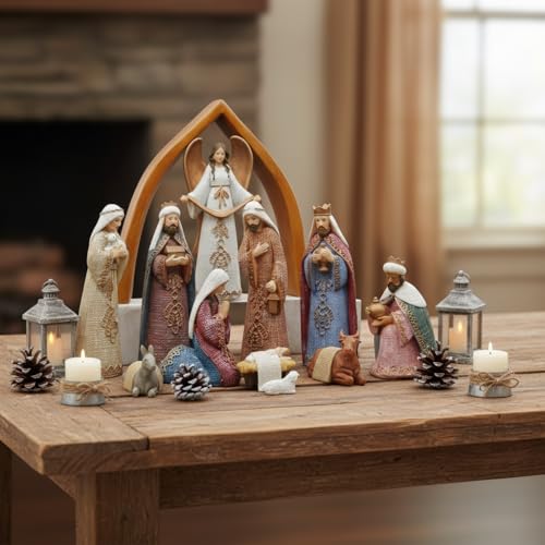 Holy Family Nativity Scene Figurine - 6 Inch Hand-Painted Resin Christmas Decor