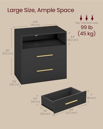 23.6-Inch Wide Nightstands Set of 2 with LED Lights & Charging Station