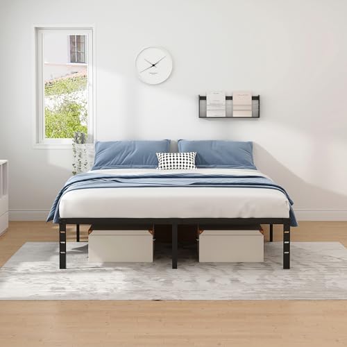 NEW JETO Queen Metal Bed Frame with Storage Space, 14 Inch Heavy Duty