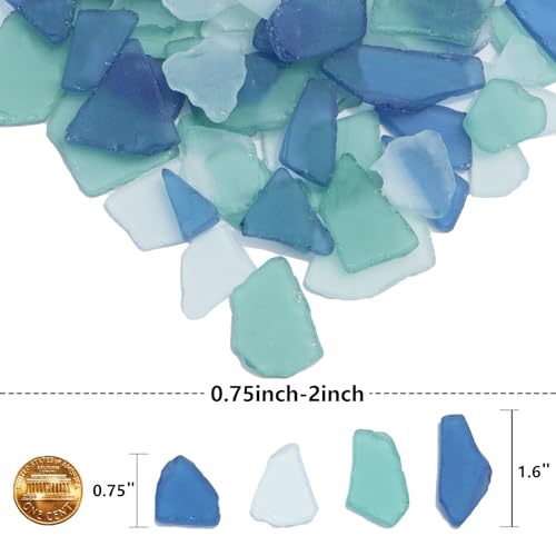 Frosted Sea Glass Pieces for DIY Crafts & Vase Filler - 14oz Mixed Blue