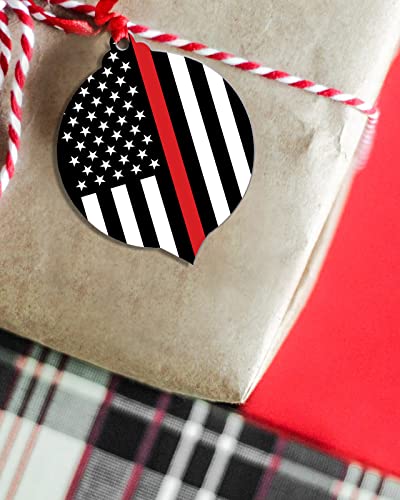 DecorLovee 10-Pack Christmas Ornaments Set – Red White Stripe Fireman USA Flag 3.7x3" (Variation Americadle9638)