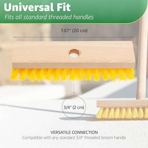 Heavy-Duty Deck Scrub Brush Head - 7.87" Stiff Bristle Wooden Scrubber