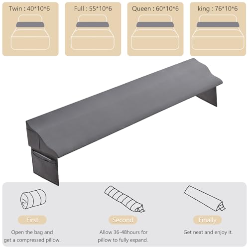 King Size Bed Wedge Pillow for Headboard Gap Filler, Grey