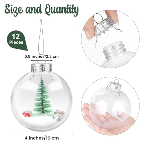 12 Pieces 10cm Clear Plastic Christmas Ornaments with Removable Tops