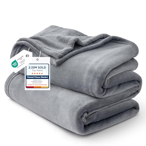 Bedsure Fleece Bed Blanket Queen Size Grey Lightweight Soft Warm