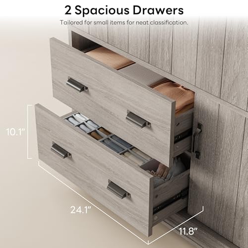 LIKIMIO Grey 70-inch Freestanding Bedroom Armoire with Drawers & Multi-Zone Storage