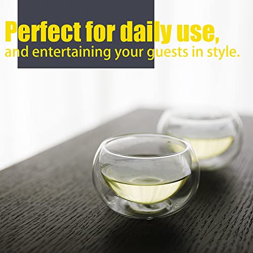 PunPun Double Wall Borosilicate Glass Tea & Espresso Cups Set of 4, 2.7oz / 80ml