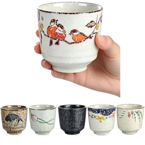 6-Pack Japanese Ceramic Tea Cups - Small 6 oz Matcha & Coffee Mug Set