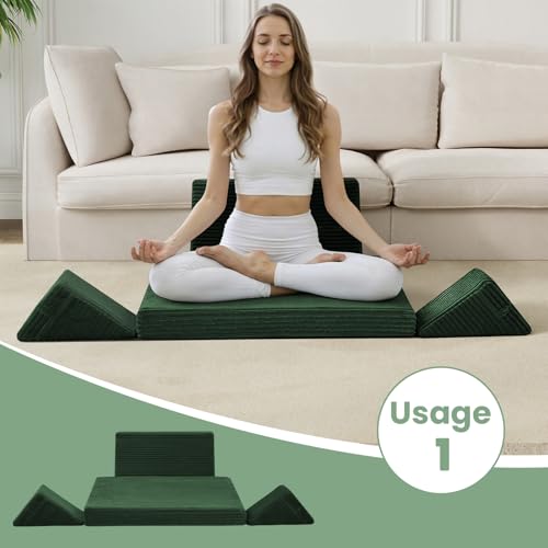 Meditation Cushion Set with Knee Support - Large Washable Yoga Floor Pillow