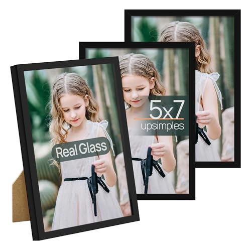 5x7 Black Picture Frames - Set of 3 Thin Border Wall & Tabletop Photo Frames