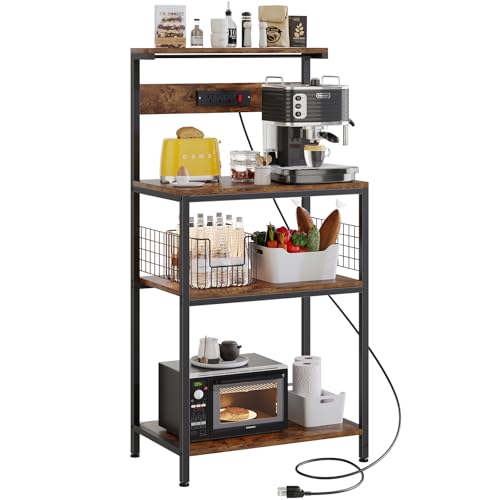 3-Tier Kitchen Baker's Rack with Power Outlet and Adjustable Shelf