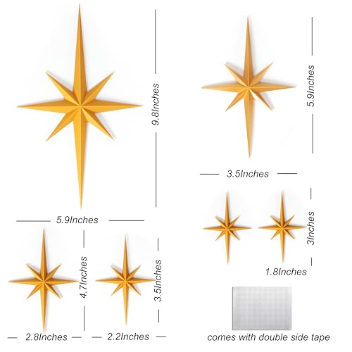 3D Starburst Wall Art Set - Mid-Century Modern Gold Celestial Decor (6 Pack)