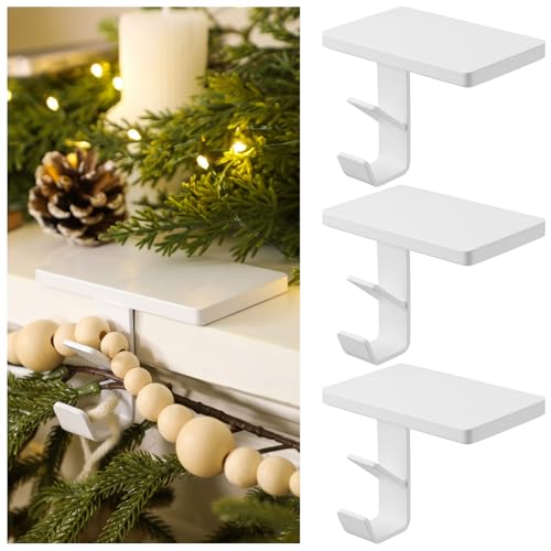 3 Pack Heavy Duty Metal Stocking Holders for Mantle, 2-in-1 Garland Hangers
