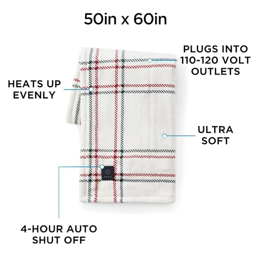 Faux Fur Heated Throw Blanket - 50x60 Electric Warming Blanket with 4 Settings