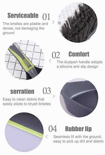 Small Handheld Dustpan and Brush Set with Self-Cleaning Scraper Teeth