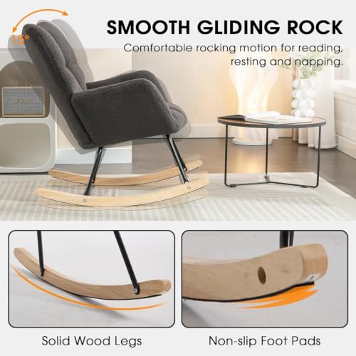 Teddy Upholstered Nursery Rocking Chair with High Back and Armrests