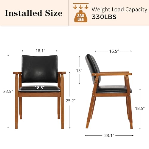 Mid-Century Modern Dining Chair with Armrest, Walnut Wood & PU Leather