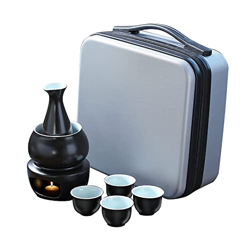 Ceramic Sake Set with Warmer Pot - 8-Piece Traditional Hot Cold Drink Set