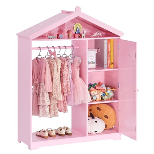 Kids Dress-Up Storage Closet with Mirror and Costume Organizer