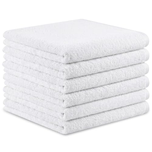 White 6 Pack Cotton Washcloths 12x12 Inches - Soft, Absorbent & Durable