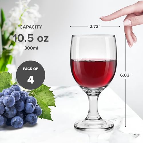 Modern Clear Wine Glasses - 10.5 Oz Long Stem Goblet Set of 4