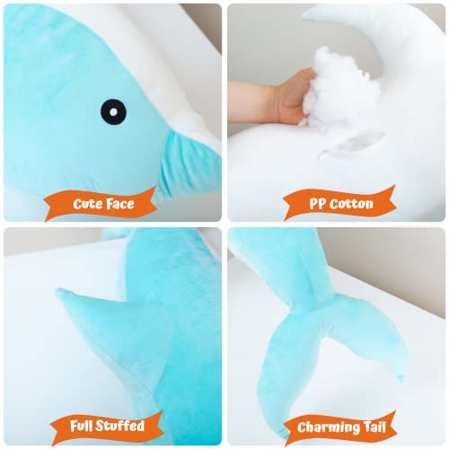 Kekeso Blue 39.37inch Giant Dolphin Plush Toy - Soft Hugging Pillow for Kids