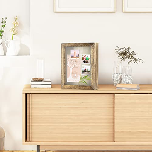 8x10 Rustic Wood Shadow Box Frame with Magnetic Door and Linen Back