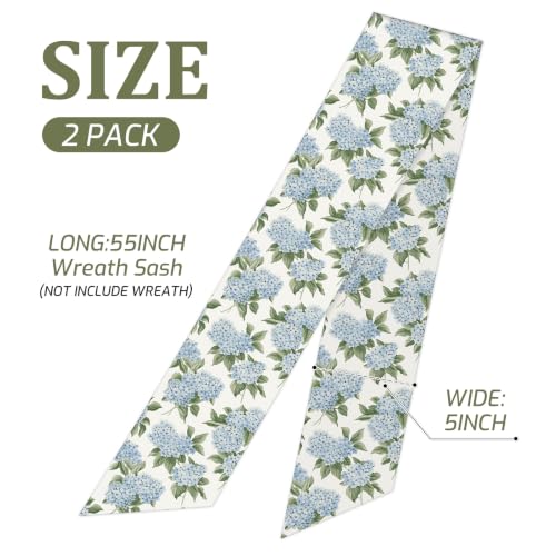 Hydrangea Wreath Sash 2 Pack Blue and White Floral Garland Ribbon