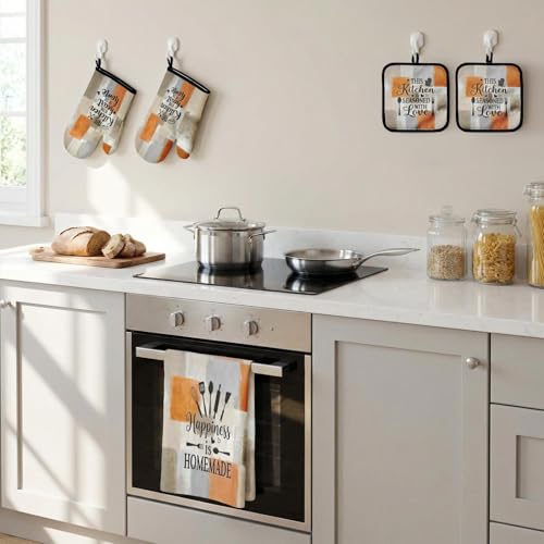 8-Piece Abstract Kitchen Decor Set: Microfiber Towels, Oven Mitts & Pot Holders