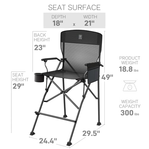 Tall Foldable Camping Chair with Footrest, 31-Inch Seat, Heavy Duty Portable