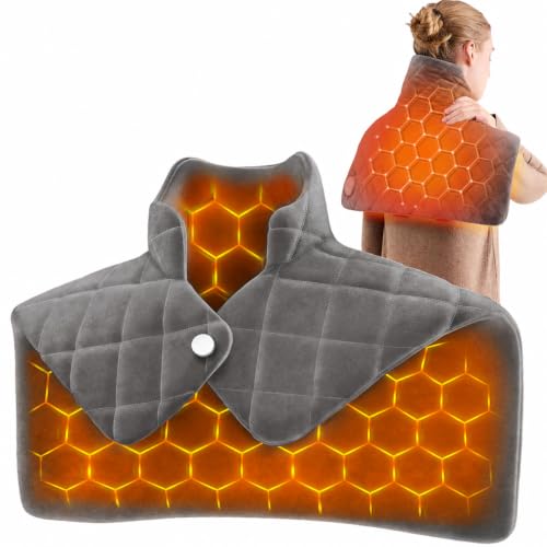 OCTROT Grey 18x22 Weighted Heating Pad for Neck Shoulders & Back - 2 lb, 9 Heat Settings