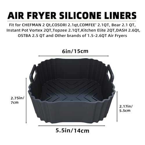 2 Pack Square Silicone Air Fryer Liners, Reusable Non-Stick Basket Insert