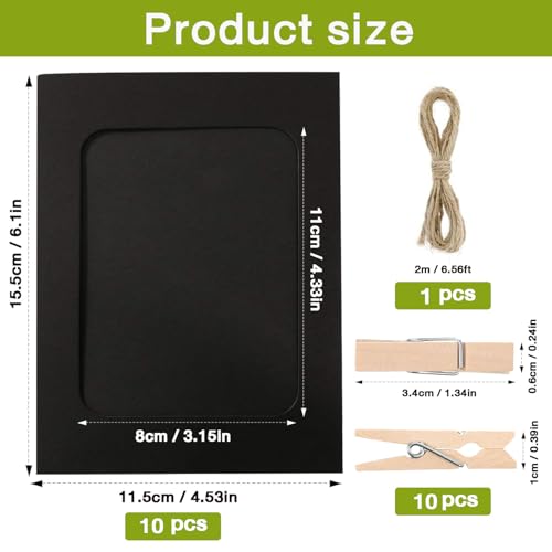 10-Pack Black Paper Hanging Photo Frames for 4x6 Photos with Clips and String