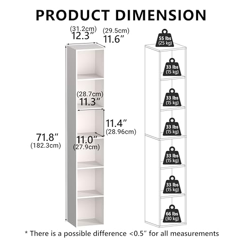 6-Cube Storage Organizer, Modern Freestanding White Bookshelf for Home