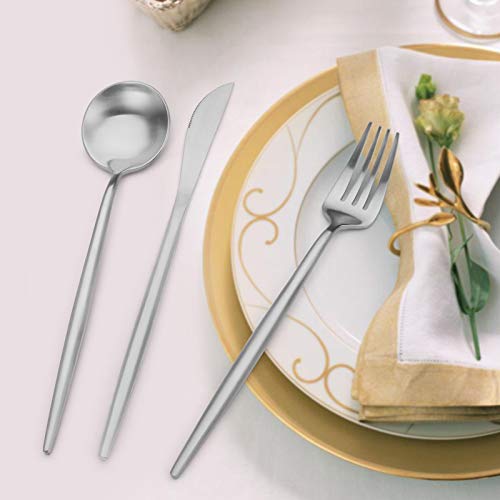 Oliviola Matte Silverware Set for 8 - 40pc Satin Finish Flatware, Silver