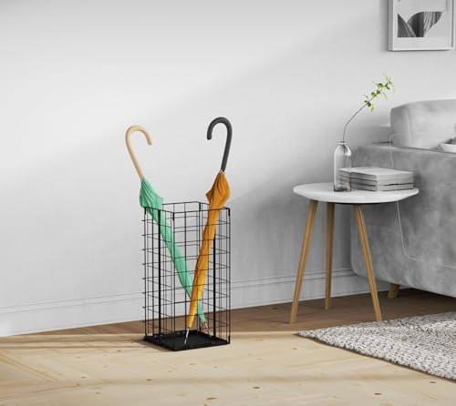 Foldable Metal Umbrella Stand for Entryway with Drip Tray - Black