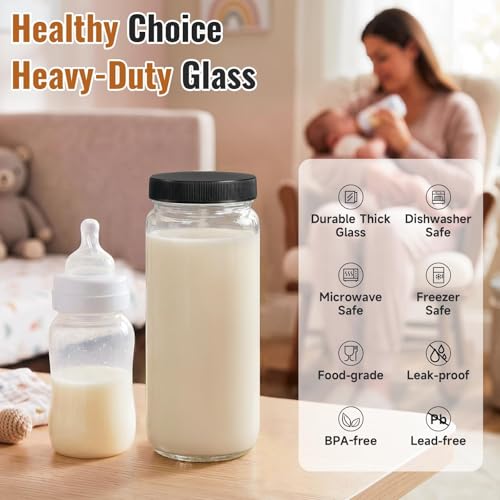 8-Pack 16oz Glass Juice Bottles with Airtight Lids and Straws Set