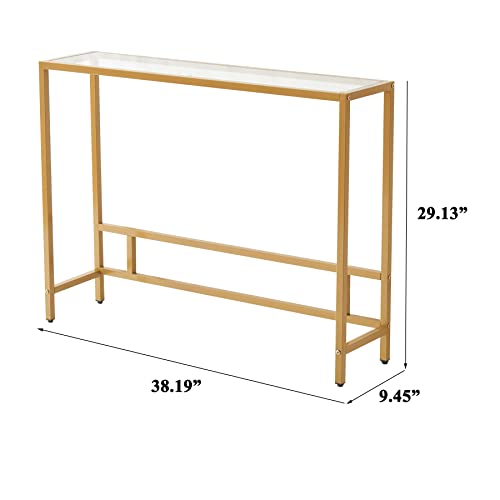 Modern Tempered Glass Console Table with Gold Metal Frame for Entryway