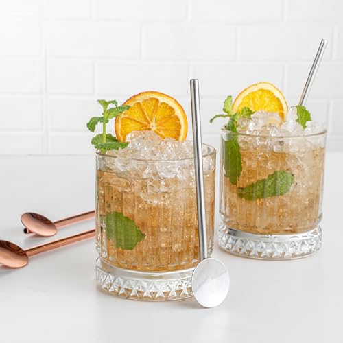 Restaurantware Bar Lux 5 Inch Stainless Steel Spoon Straws, Reusable Cocktail Stirring Spoons