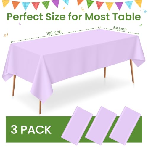 Disposable Light Purple Plastic Tablecloth 3-Pack - 54x108 Rectangular Cover
