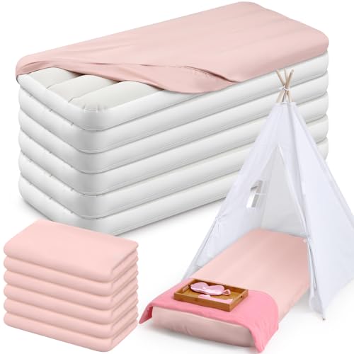 Kids Air Mattress Set - 6 Inflatable Beds with Fitted Sheets, 63x27x8 Inches, Pink