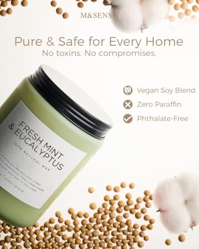 Eucalyptus & Mint Scented Jar Candle - 19.4oz Soy Wax, 110-Hour Burn