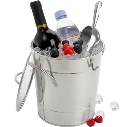 YOUEON 4L Insulated Ice Bucket with Lid & Scoop, Rustic Steel Beverage Chiller for Parties