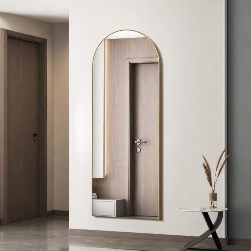 Arched Full Length Floor Mirror, 59" x 16" Gold Aluminum Body Mirror