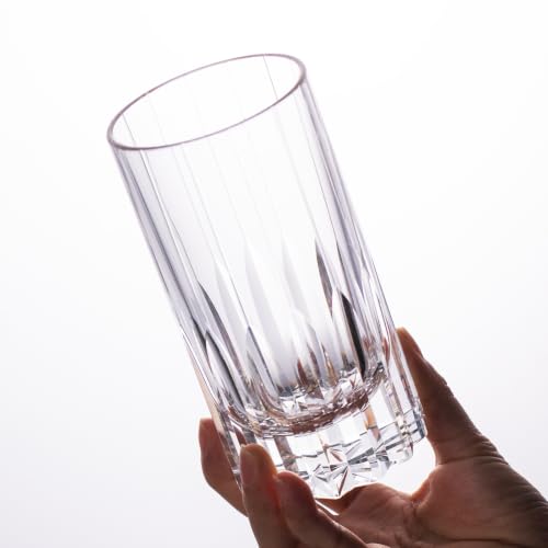 KAMMAK Hand Blown Crystal Collins Glasses Set of 2 - White, 10.8oz Highball Tumblers for Cocktails & Spirits