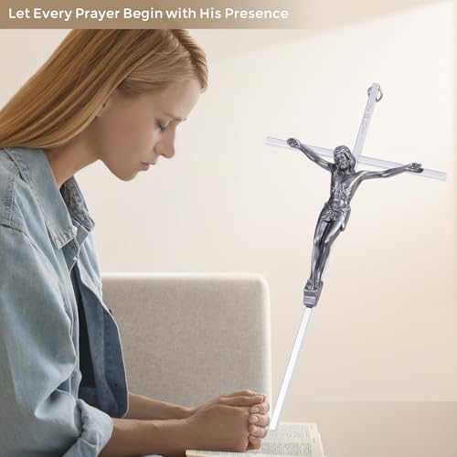10-Inch Silver Metal Crucifix Wall Cross for Home and Prayer Room Decor